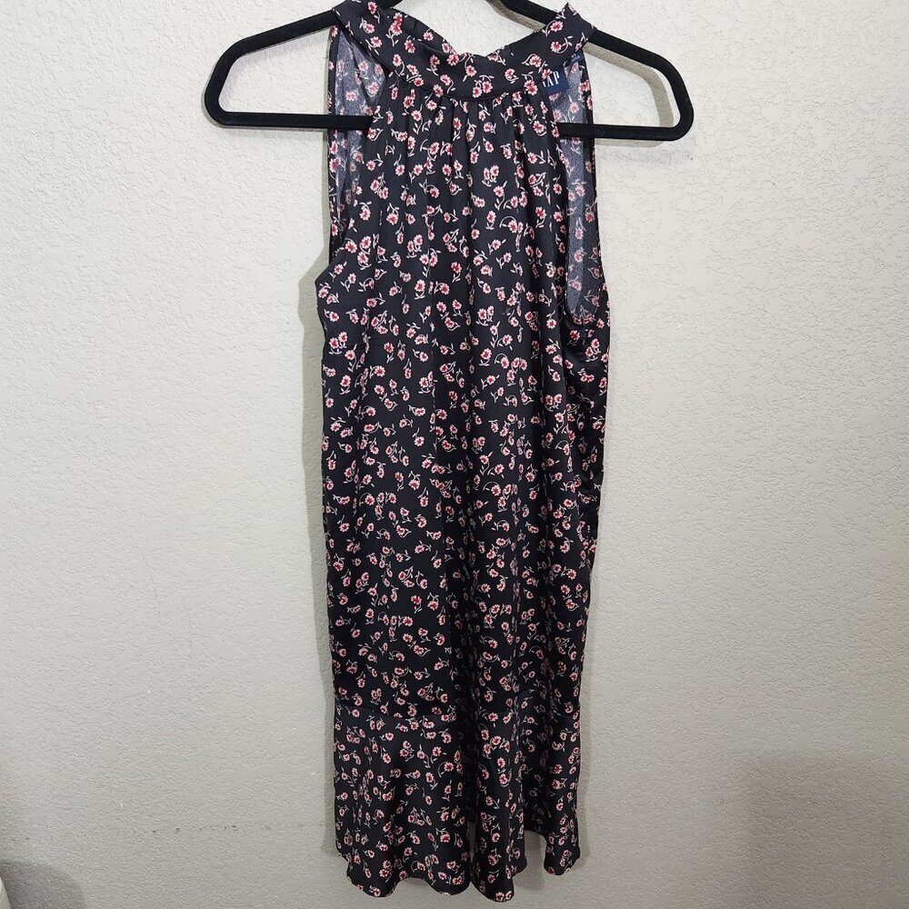 GAP Dress Womens XS Floral Sleeveless Keyhole Ruffle Hem Summer Casual Black